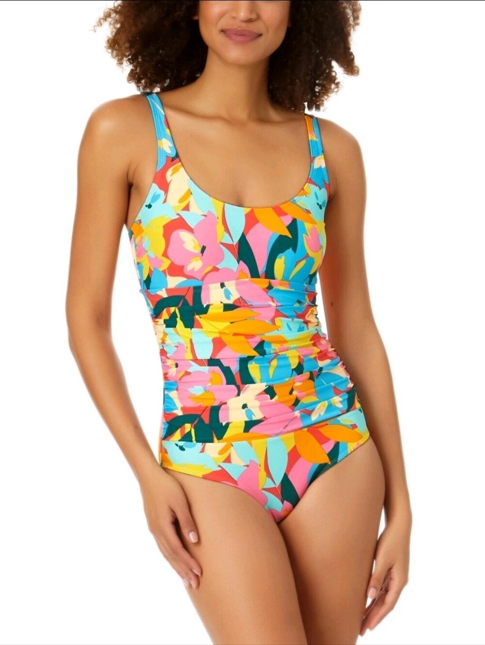 NWT ANNE COLE Pink Multicolor Floral ONE PIECE SWIM SUIT SZ 12
